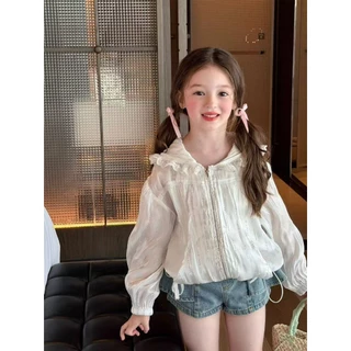 AY364 แจ็คเก็ตกันแดงเด็กสไตล์เจ้าหญิง ขอบหมวกตกแต่งลูกไม้ ผ้าเบาใส่สบายไปเที่ยวกลางแจ้ง