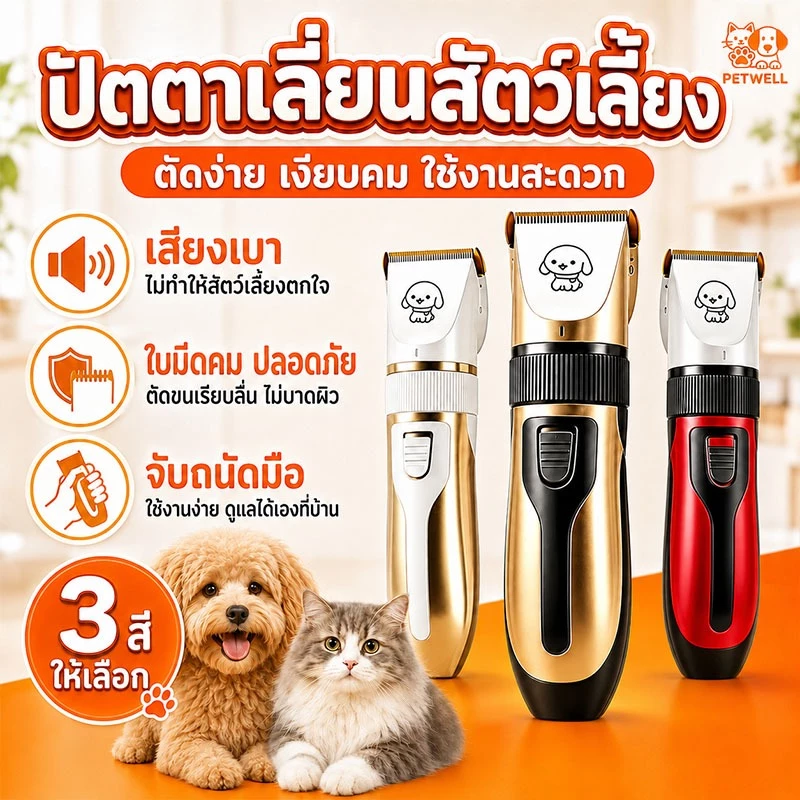 ที่ตัดขนแมว PETWELL ตัดขนสุนัข สัตว์ USB ชาร์จไฟได้ หัวกัดแบบละเอียด 5ระดับ ชุดอุปกรณ์ตัดแต่งขนสุนัข