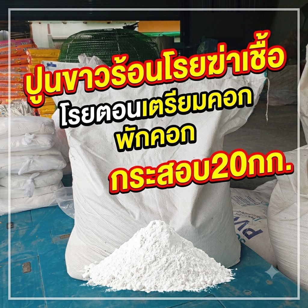 [20กก.]ปูนขาวร้อนโรยฆ่าเชื้อในคอกสัตว์ โรยตอนพักคอก