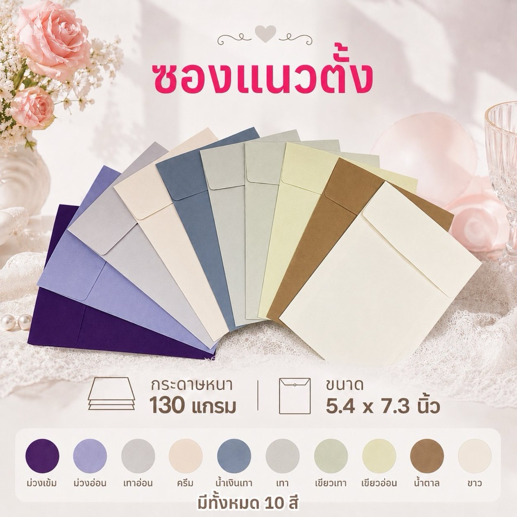 ซอง Premium*ใส่การ์ด แนวตั้ง ซองการ์ดแต่งงาน การ์ดเชิญ สีเอริ์ทโทน ขนาด 5.4 x 7.3นิ้ว (แพ็ค 50 ใบ)