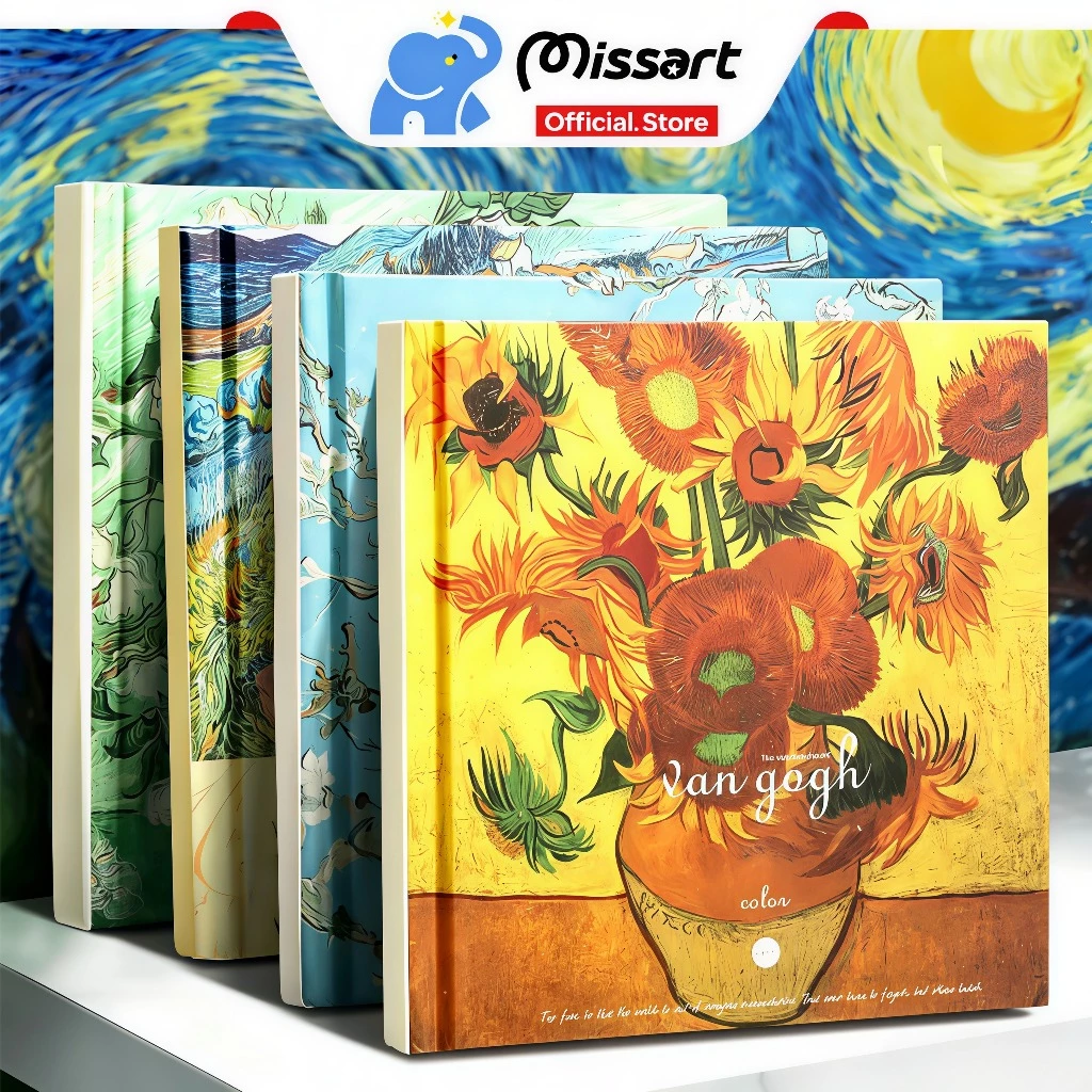 สมุดสเก็ตช์ ปกภาพสีน้ํามันแวนโก๊ะ 80 แผ่น 160 หน้าเปล่า ท้องฟ้า ดาว ดอกทานตะวัน ทุ่งข้าวสาลี ดวงจันทร์