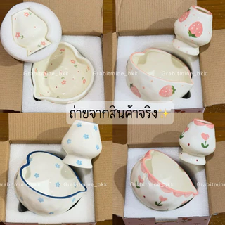 พร้อมส่ง🍒 ถ้วยชงมัทฉะ2ชิ้น Matcha bowl 550ml Chawan handmade ชามมัทฉะหัวใจเซรามิค Chaholder