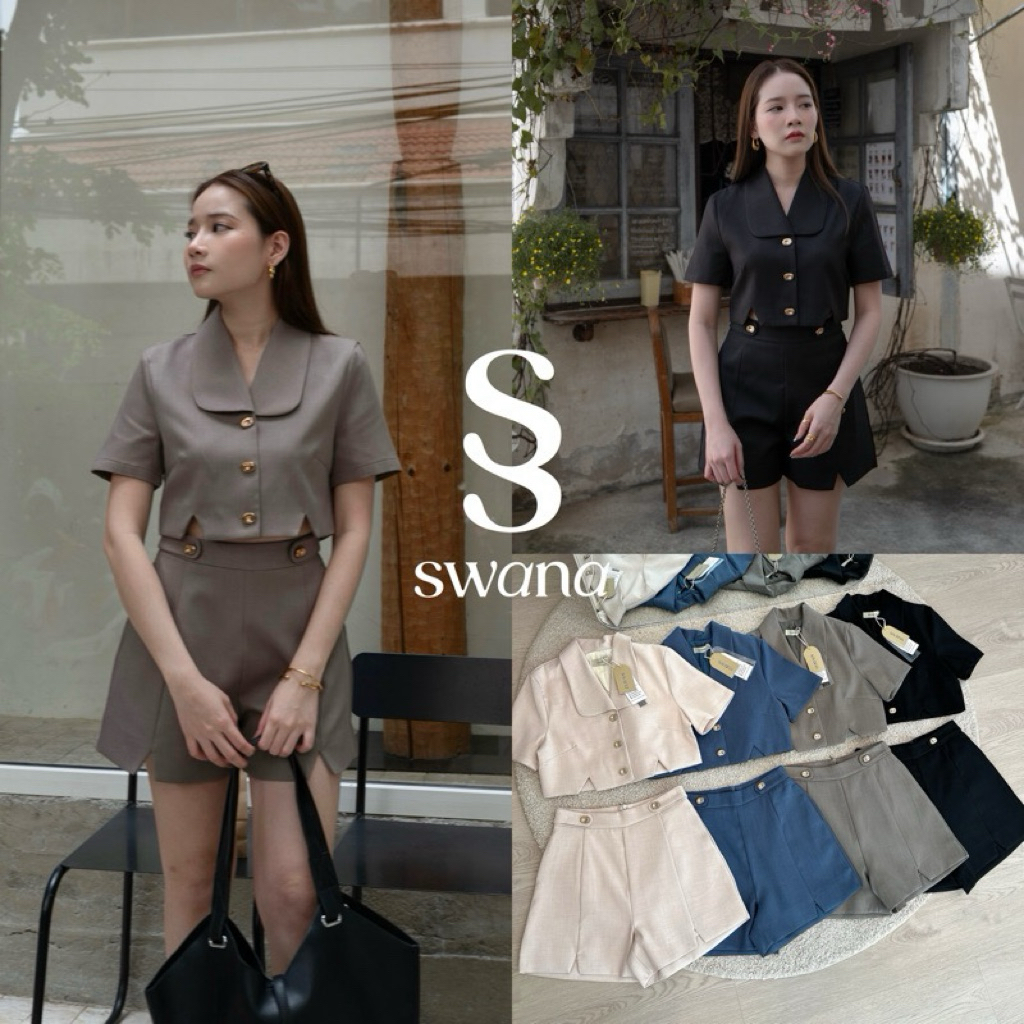 Cortney set-เสื้อคอปก + กางเกงขาสั้น- Swanashop-ส่งต่อ ไม่เคยใส่