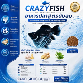 [ใหม่] Crazyfish อาหารปลาบอลลูนคุณภาพสูง สูตรขับลม โปรตีน 45% ไฟเบอร์สูง สำหรับปลาปากเล็กทุกชนิด [ขับลมบอลลูน]