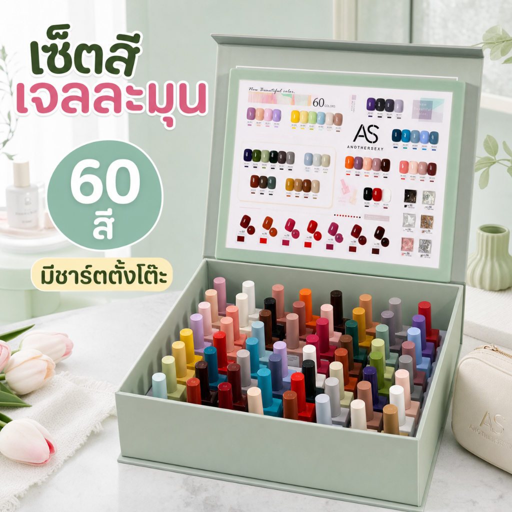 AS Box Set สีเจลโทนพาสเทลละมุน 60 สี พร้อมชาร์ตตั้งโต๊ะ