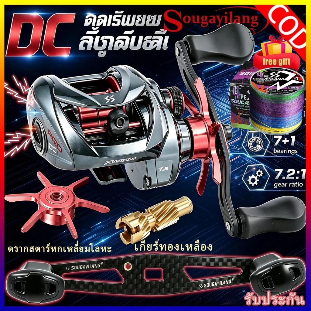 สินค้าใหม่ Sougayilang DC รอกเบทคาสติ้งระบบดิจิตอลป้องกันสายพัน⚡7.2:1 อัตราทดเกียร์ ด้ามคาร์บอน มีให้เลือกมือซ้าย มือขวา