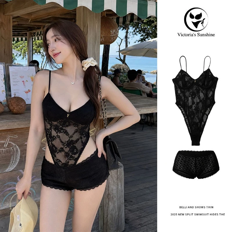 Victoria's Sunshine ชุดว่ายน้ำผู้หญิง นพีชลูกไม้ ทูพีช sexy มีฟองน้ำ#1161