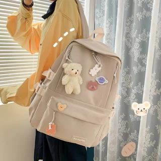 พร้อมจัดส่ง กระเป๋าเป้นักเรียนเกาหลีน่ารัก ดีไซน์เรียบง่าย สีพาสเทล