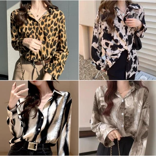 เสื้อเชิ้ตผู้หญิงแขนยาว ผ้าไหมอิตาลี ลายเสือ ลายวัว ลายม้าลาย ทรงโอเวอร์ไซซ์ ใส่ทำงาน ใส่เที่ยว แฟชั่นเกาหลี