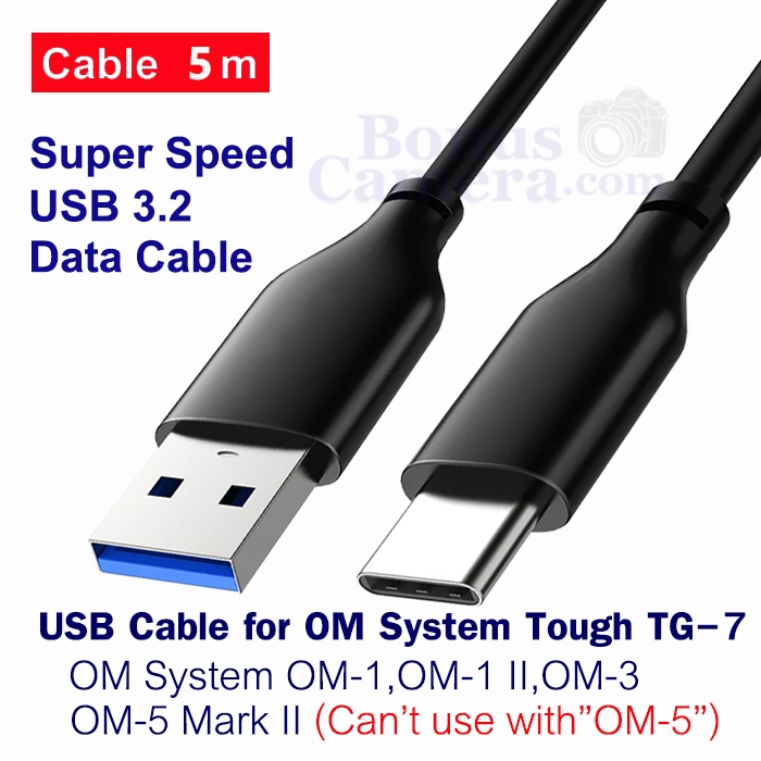 สาย USB ยาว 5m ต่อ OM System PEN,OM-1,OM-1 II,OM-3,OM-5 Mark II,Tough TG-7 replaces Olympus CB-USB11