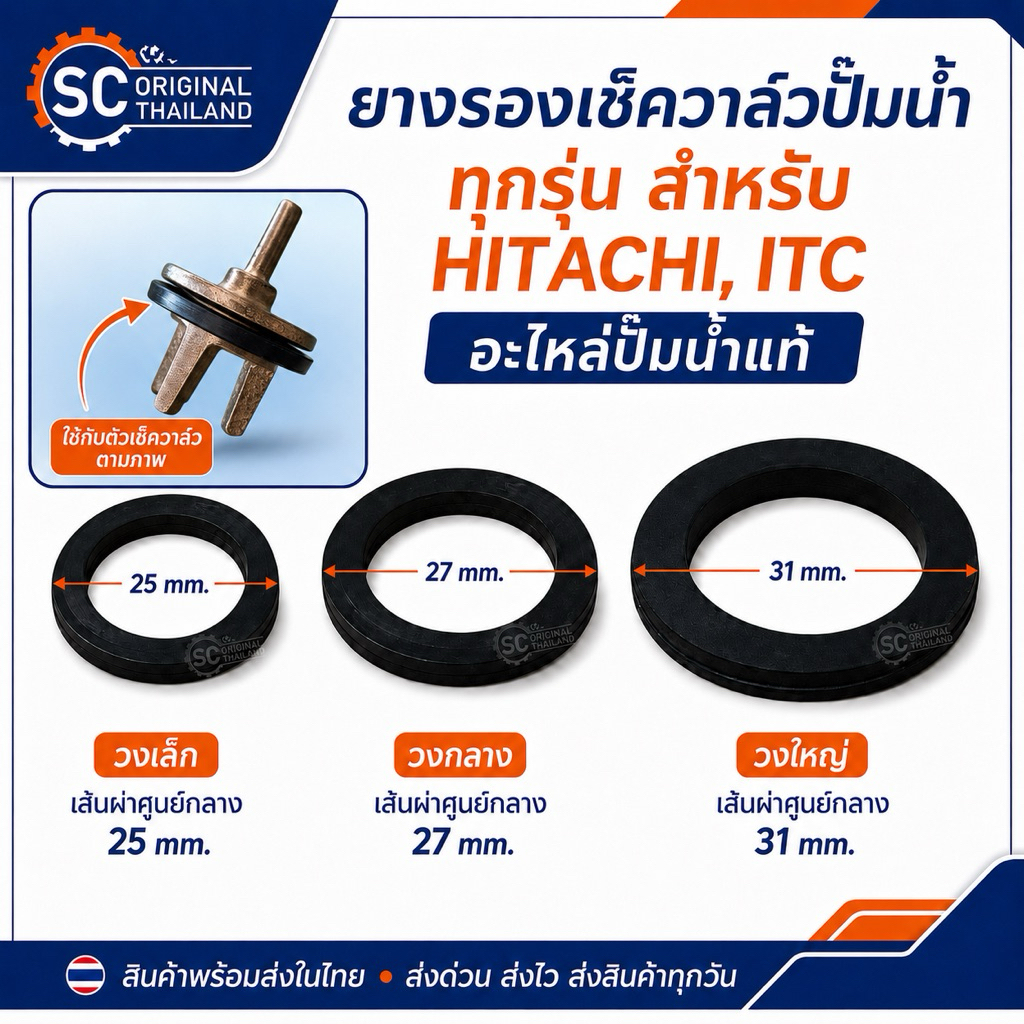 ยางรองเช็ควาล์วปั้มน้ำทุกรุ่นสำหรับฮิตาชิ(แท้), ITC อะไหล่ปั๊มน้ำแท้