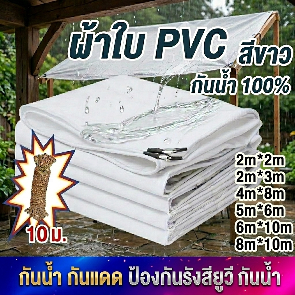 ผ้าใบกันแดด กันฝนอย่างดี วัสดุ PE/PVC (มีตาไก่) ผ้าใบคลุมรถ แบบเอนกประสงค์ ขนาด2x2~10x12 ผ้าใบ กันน้ำ