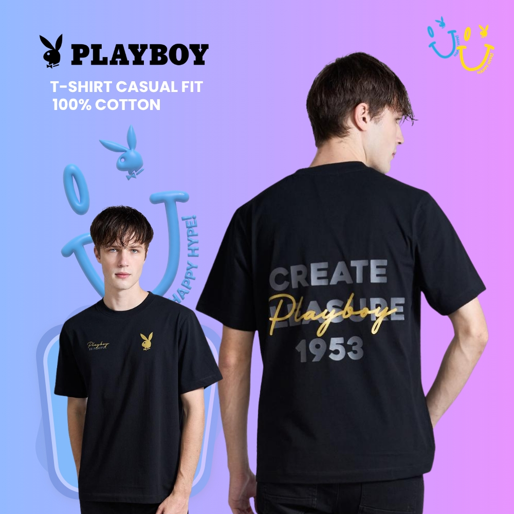 playboy  เสื้อยืดคอกลมแขนสั้นกระต่ายด้านหน้า Playboy ด้านหลัง P1MT269TB043BK