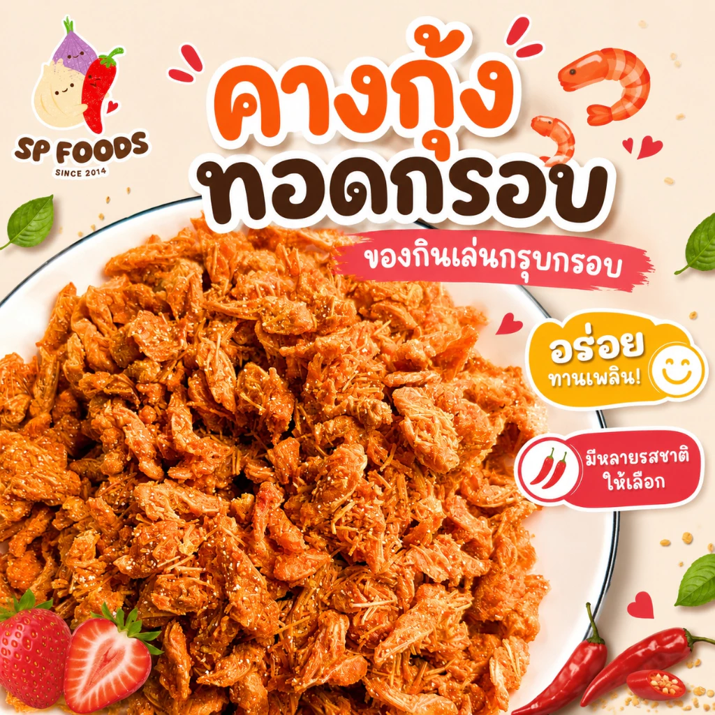แพ็ค200กรัม คางกุ้งทอดกรอบ มีหลายรสชาติให้เลือก (ทอด+อบรีดน้ำมัน)