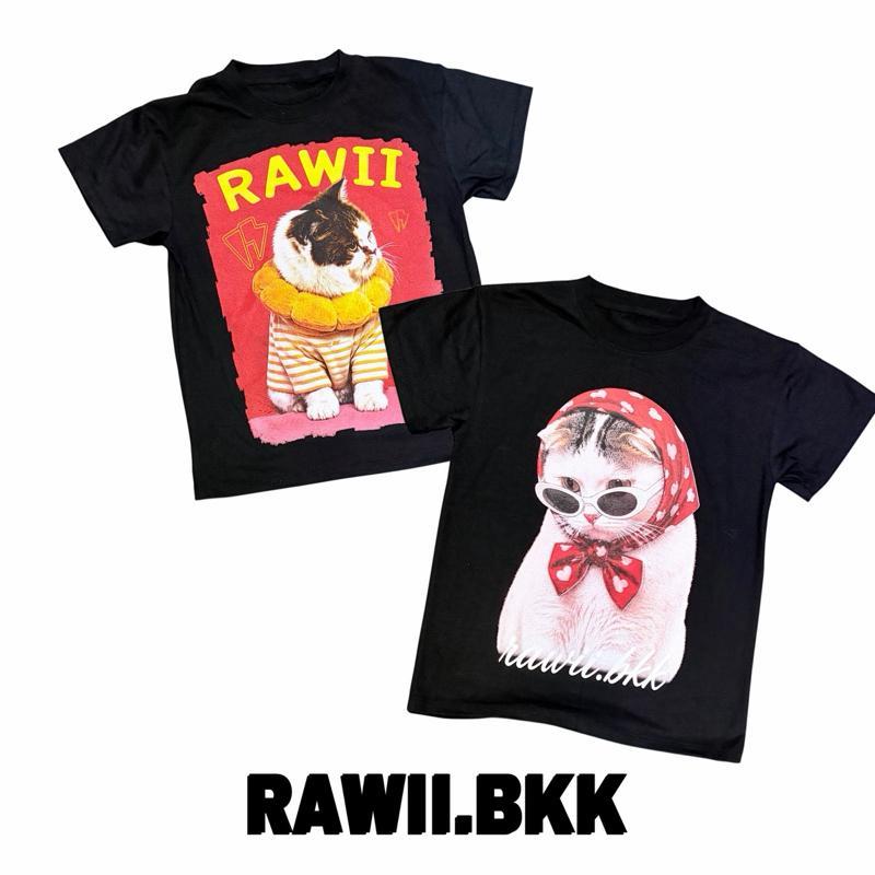 RW143 เสื้อยืดคอกลมแขนสั้น สีดำ แบรนด์ rawii 2 ลาย เจ้าอ้วน เต้าหู้