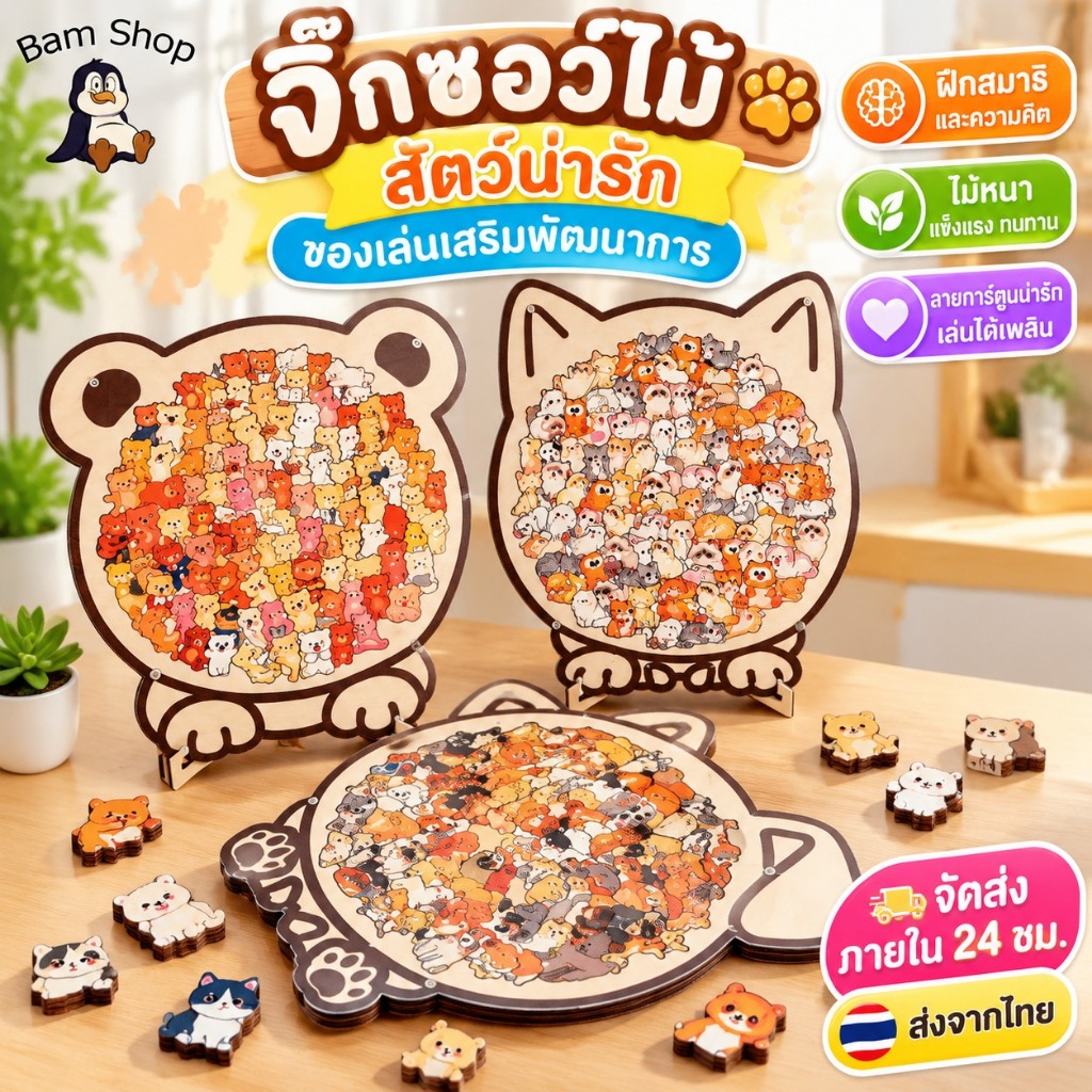 อีซียู จิ๊กซอว์คลายเครียด,การ์ตูนสัตว์สุนัขแมวหมีธีมปริศนาไม้ของเล่น,สนุกของเล่นเพื่อการศึกษาลูกสุนัขแมวรูปปริศนาของเล่น