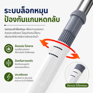luckythai ไม้ถูพื้นบิดน้ำอัตโนมัติ ไม้ม็อบไมโครไฟเบอร์ หมุน360องศา ไม่ต้องใช้มือบิด ดูดซับน้ำดี ด้ามสแตนเลส แขวนเก็บได้