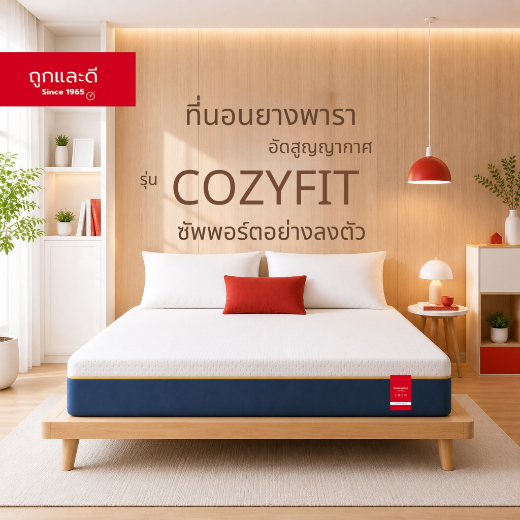 Took Lae Dee ที่นอนยางพาราแท้ 100% อัดสุญญากาศ รุ่น COZYFIT รุ่นสุดคุ้ม นุ่มแน่น รองรับสรีระ คุณภาพดี ราคาสบายกระเป๋า