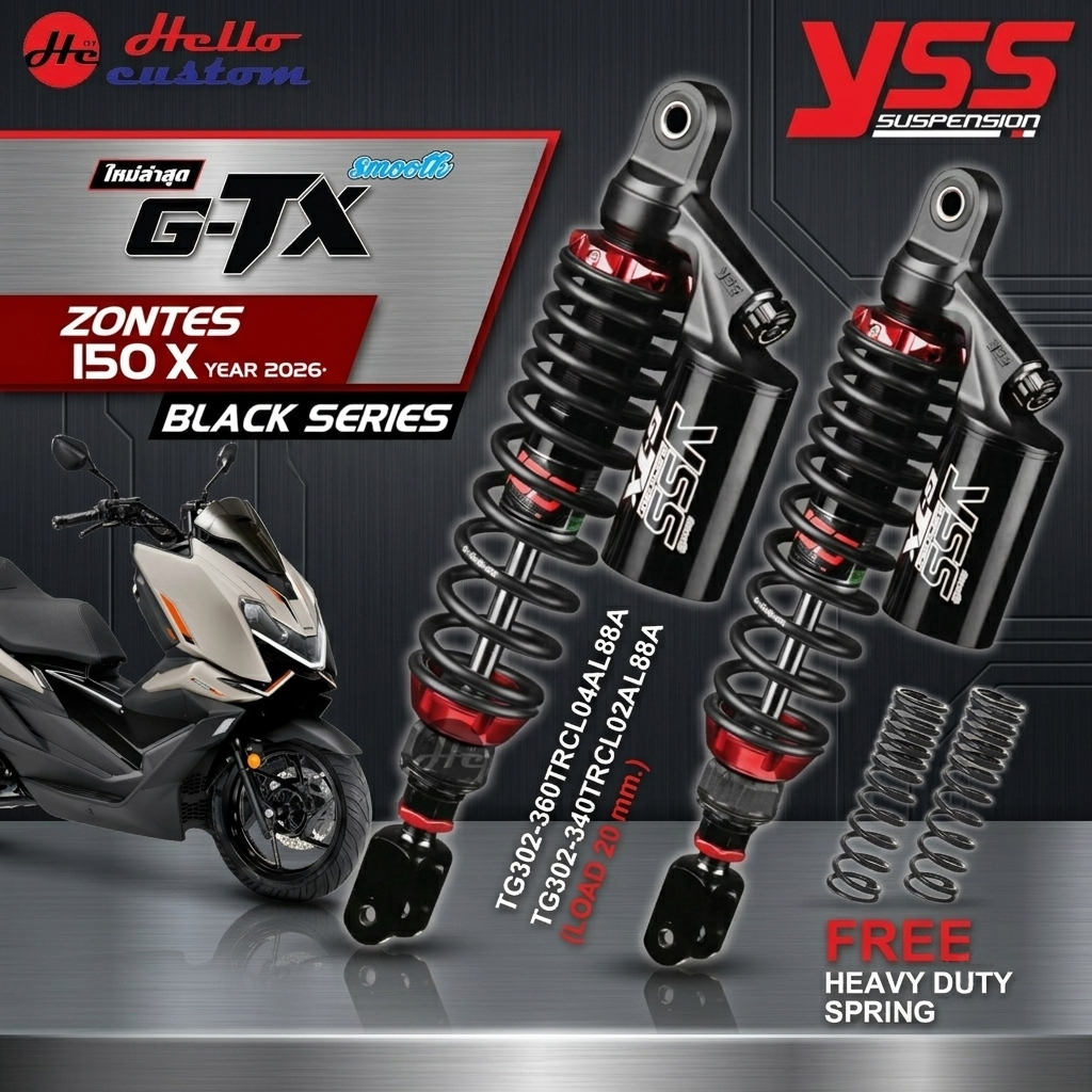 โช้คหลัง YSS G-TX BLACK SERIES Zontes 150X โช๊คแต่ง ขนาด 360mm. และ 340mm. Zontes150X