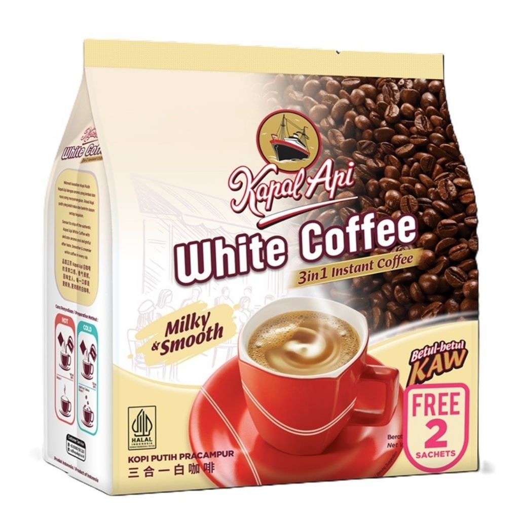 Kapal Api White Coffee Cappuccino 3 in 1 instant coffee กาแฟ คาปาล เอพี ไวท์คอฟฟี่ คาปูชิโน ทรี อิน วัน อินสแตนท์ คอฟฟี่