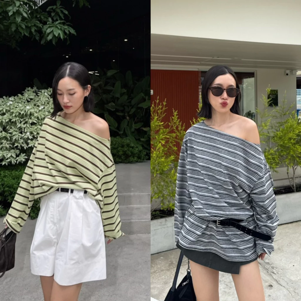 1027 knockknock - STRIPED OFF-SHOULDER TOP