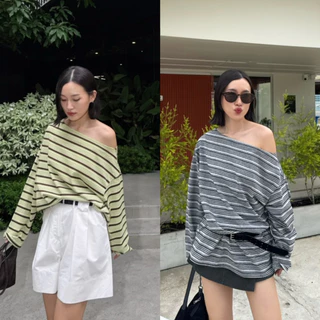 1027 knockknock - STRIPED OFF-SHOULDER TOP