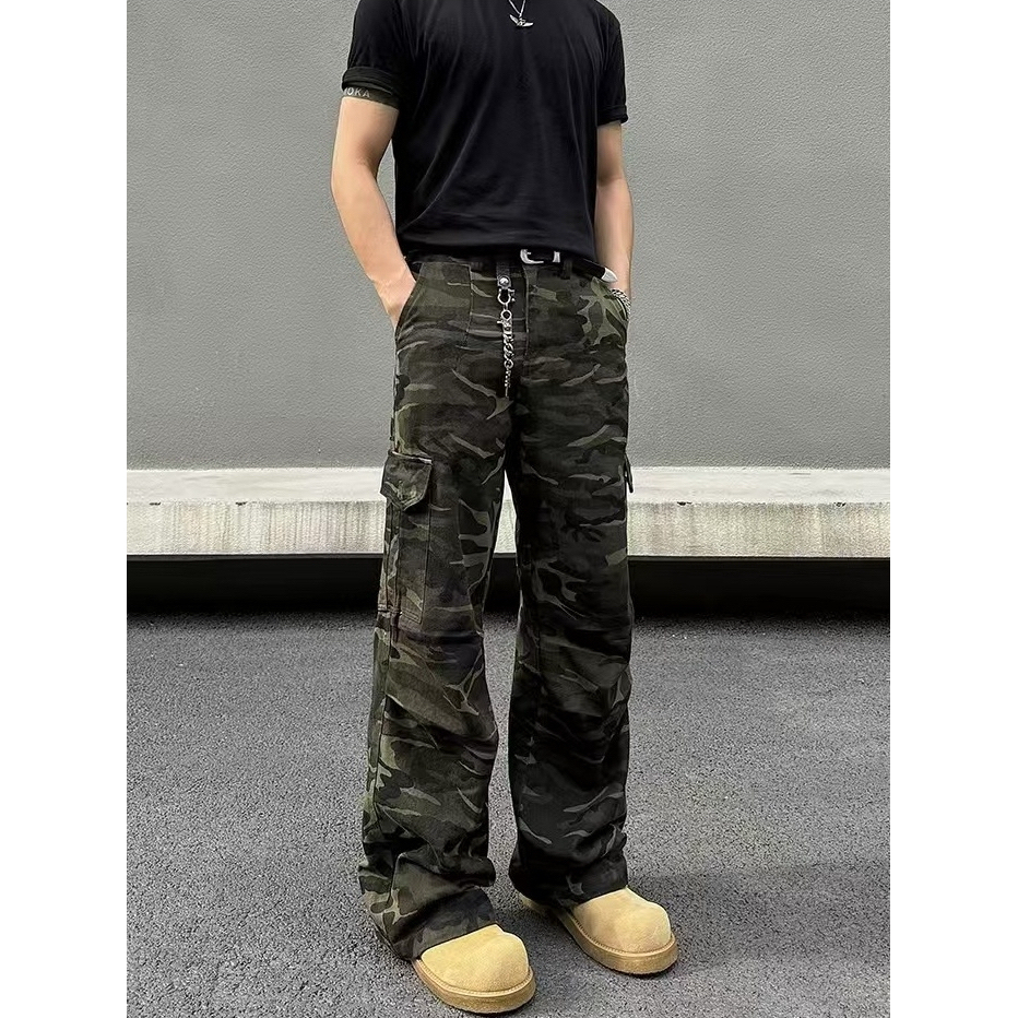 XINXIN#6659 ผู้ชายอเมริกันย้อนยุคไฮสตรีทตรงขากว้างกางเกงลายพรางอินเทรนด์แฟชั่นชุดเอี๊ยม