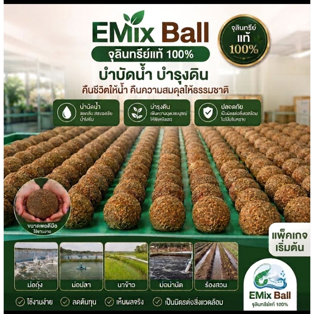 EM BALL (อีเอ็มบอลแท้) / จุลินทรีย์เข้มข้น / ใช้บำบัดน้ำเสียได้จริง “EMIX Ball บำบัดน้ำ บำรุงดิน"
