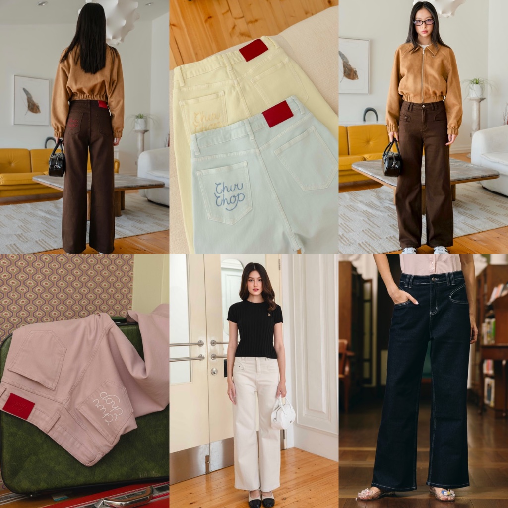 [พร้อมส่ง] CHUUCHOP (XS-4XL) - Rocky road jeans กางเกงยีนส์เอวสูง ผ้ายืด ทรงสวย ลุคมินิมอล ใส่สบาย (C9100)