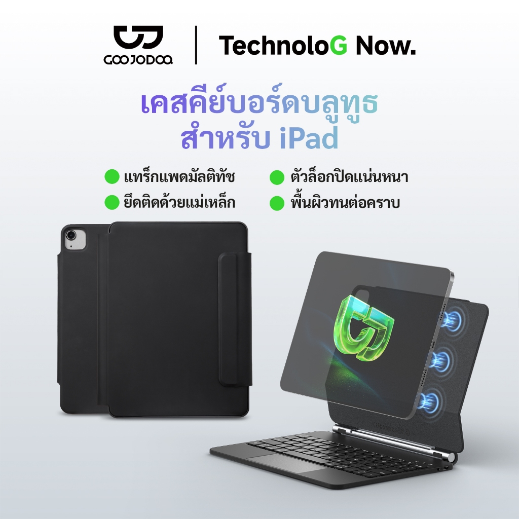 GOOJODOQ คีย์บอร์ดไทย เคสคีย์บอร์ดบลูทูธแบบไร้สาย Keyboard สำหรับ Ipad Air6/7 Gen 10/11