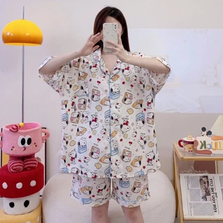 ผ้าไหมญี่ปุ่น ลายการ์ตูน เเขนสั้น-ขาสั้น บิ๊กไซส์ อก52นิ้ว BYS
