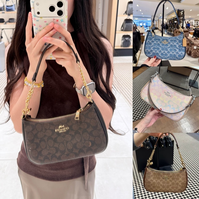 แท้ % Coach Teri In Signature Canvas shoulder bag มีสายสะพาย 2 เส้นที่สามารถถอดออกได้ ปิดด้วยซิป
