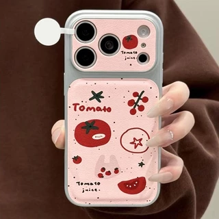 เคสโทรศัพท์ลายลูกพลับสีแดง ใช้ได้กับ iPhone13/11/12/17/14/15Pro/16Max/15Plusผลิตจากหนังแท้คุณภาพสูง มีคุณสมบัติกันกระแทก