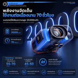 พัดลมคาดเอว 20000mAh พัดลมพกพา ห้อยคอ USB ชาร์จได้ 100ระดับ มอเตอร์ไร้แปรงถ่าน ไฟฉาย LED Outdoor