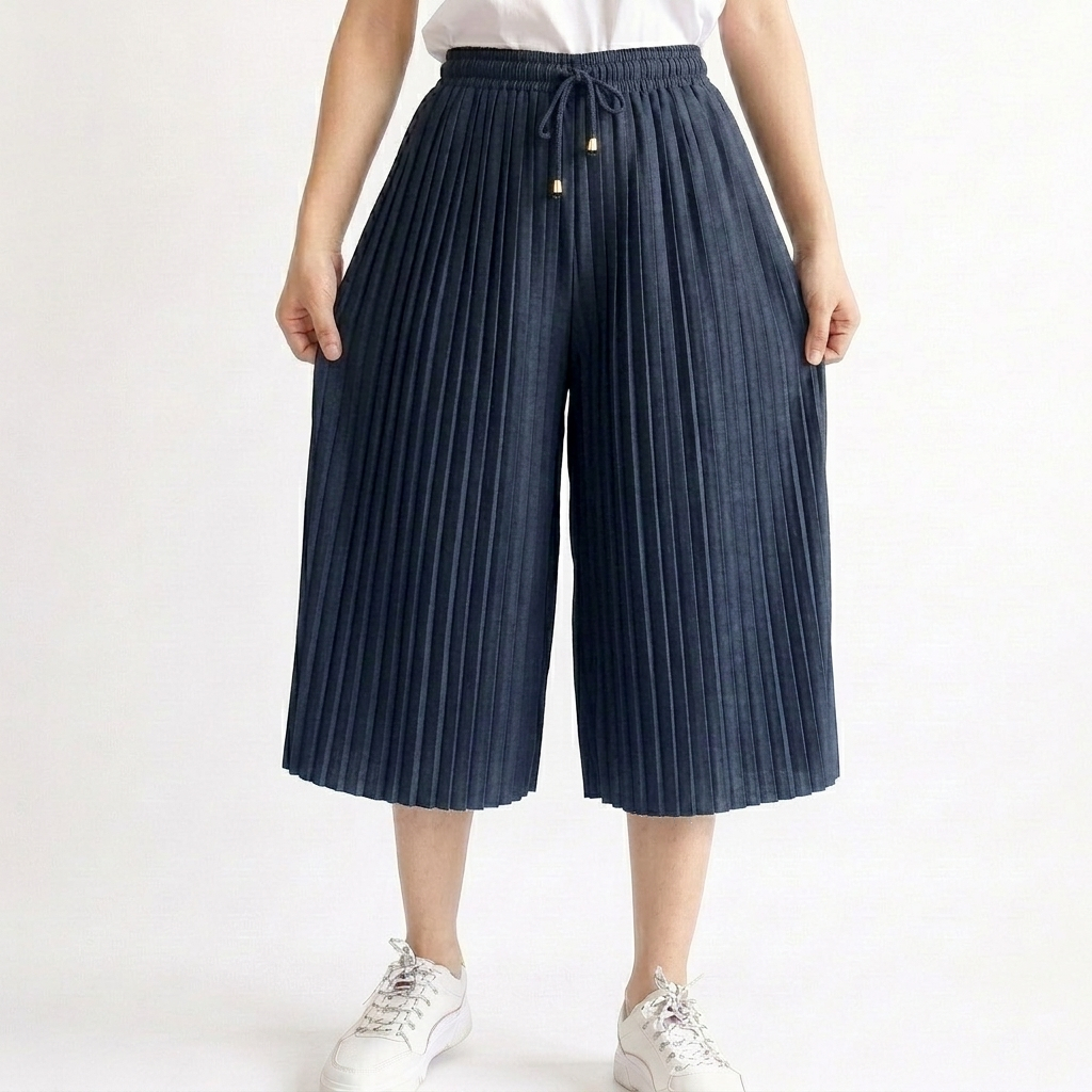 กางเกงอัดพลีทผ้าหนังไก่สีพื้นขากว้างทรงหลวมรุ่น7119#/720ผ้าเย็นใส่ไม่ร้อน เอวกางเกงมีเชือกผูกรูดได้ สินค้าพร้อมส่งจากไทย