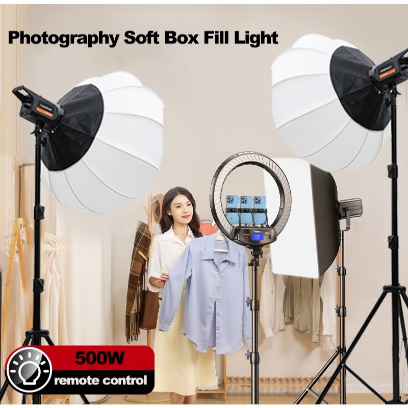 ไฟถ่ายรูป 500W LED Light ไฟไลฟ์สด ไฟสตูดิโอ with 65cm Lantern ไฟ Softbox Stand Studio Live Stream Photo Video Lighting