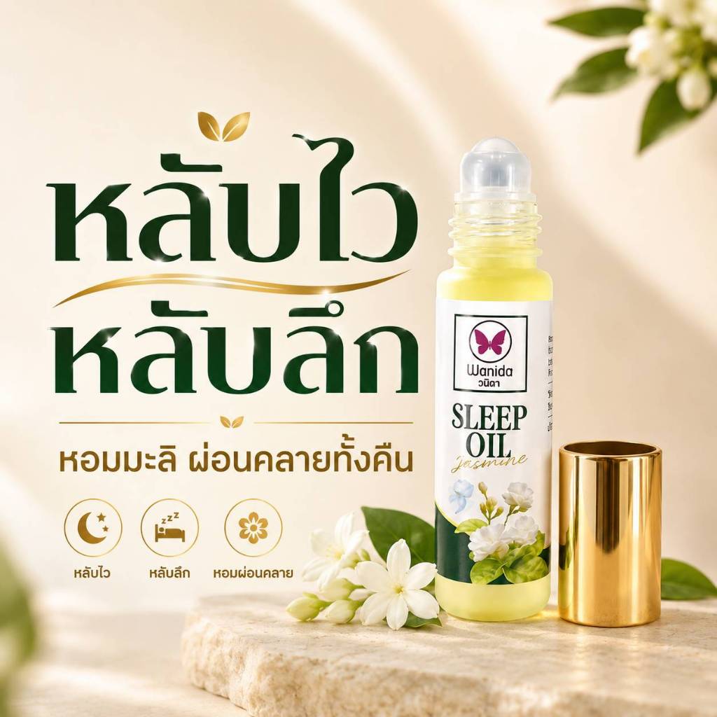 Sleep oil พิมเสนน้ำมะลิ วนิดา สูตรเย็น 10 มล