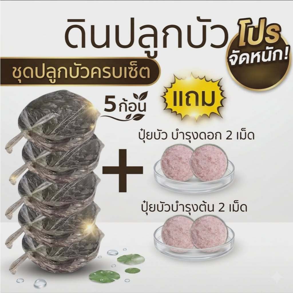 (โปร5แถมปุ๋ย4) ดินเหนียว ดินปลูกบัว ดินบัว ดินปลูกไม้น้ำ ขนาดต่อก่อน 1.5-1.8 กิโลกรัม สำหรับปลูกบัวและไม้น้ำ