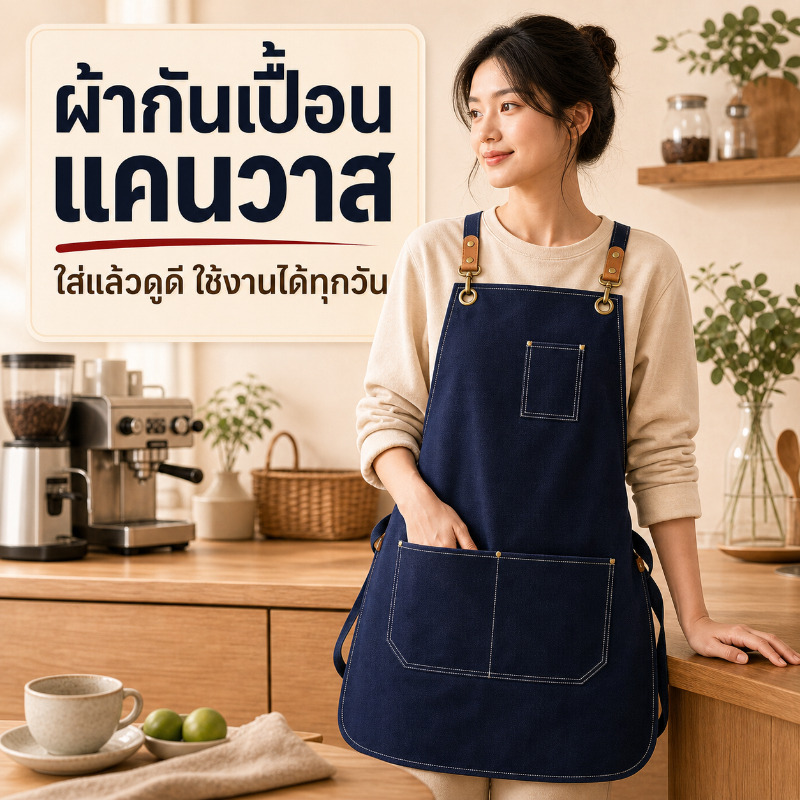 ผ้ากันเปื้อน กาแฟ Coffee Apron ผ้าหนา ทนทาน สไตล์ญี่ปุ่น มีกระเป๋า ใส่สบาย สำหรับบาริสต้า ร้านกาแฟ ร้านอาหาร