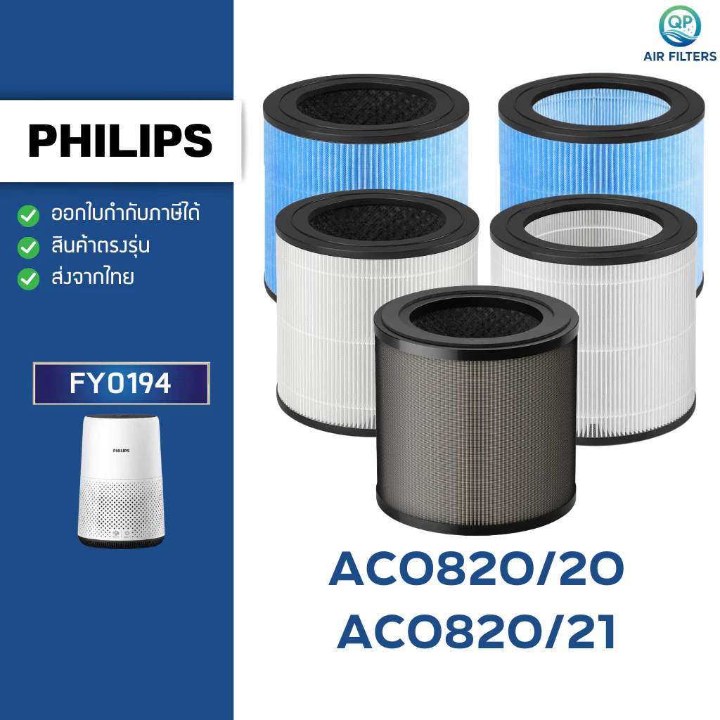 ไส้กรองอากาศ Philips AC0820/20 AC0820/21 ฟิลเตอร์ FY0194 Air Purifier Filter เครื่องฟอกอากาศฟิลิปส์ 800 series