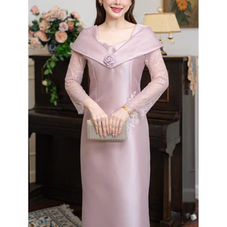 Sukunya 6446 : ชุดราตรียาวสไตล์ Portrait Gown ตัดเย็บจากผ้าไหมญี่ปุ่นเนื้อหนาคุณภาพดี เน้นความสง่างามแบบเรียบหรู