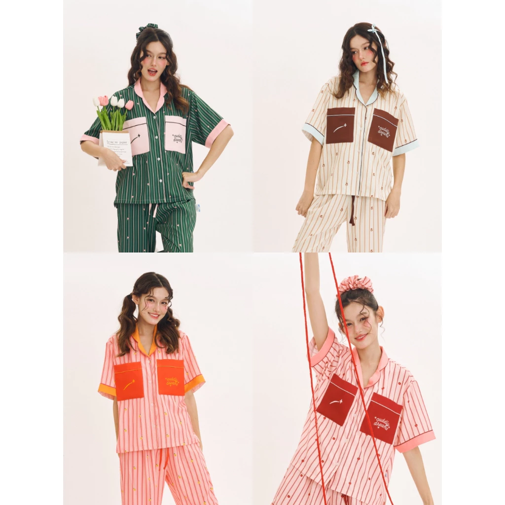 ชุดนอนเสื้อแขนสั้นและกางเกงขายาว Cuddly Dreams - The OG Stripe Collection