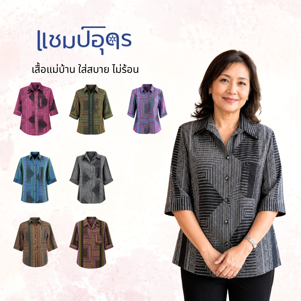 001 - 006.1 เสื้อแม่บ้าน เสื้อคนแก่ 40 42 44 46 48 50 52 ผ้าใส่สบาย100% ไม่หด รีดไม่อยาก เบาสบาย