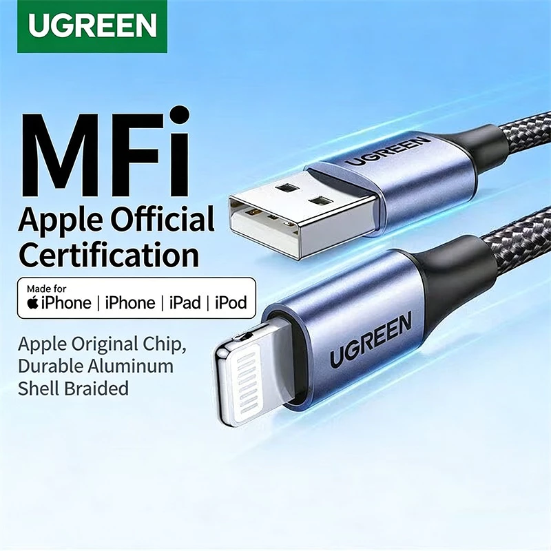 UGREEN USB 2.4A Certified MFI Charging Cable สายชาร์จเร็ว Cable ยาว 1M - 2M Alu Nylon
