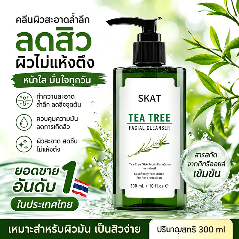 Naturista เจลล้างหน้า เจลล้างหน้าทีทรี ดูแลผิวมัน และผิวเป็นสิวง่าย Tea Tree Facial Cleanser 300ml