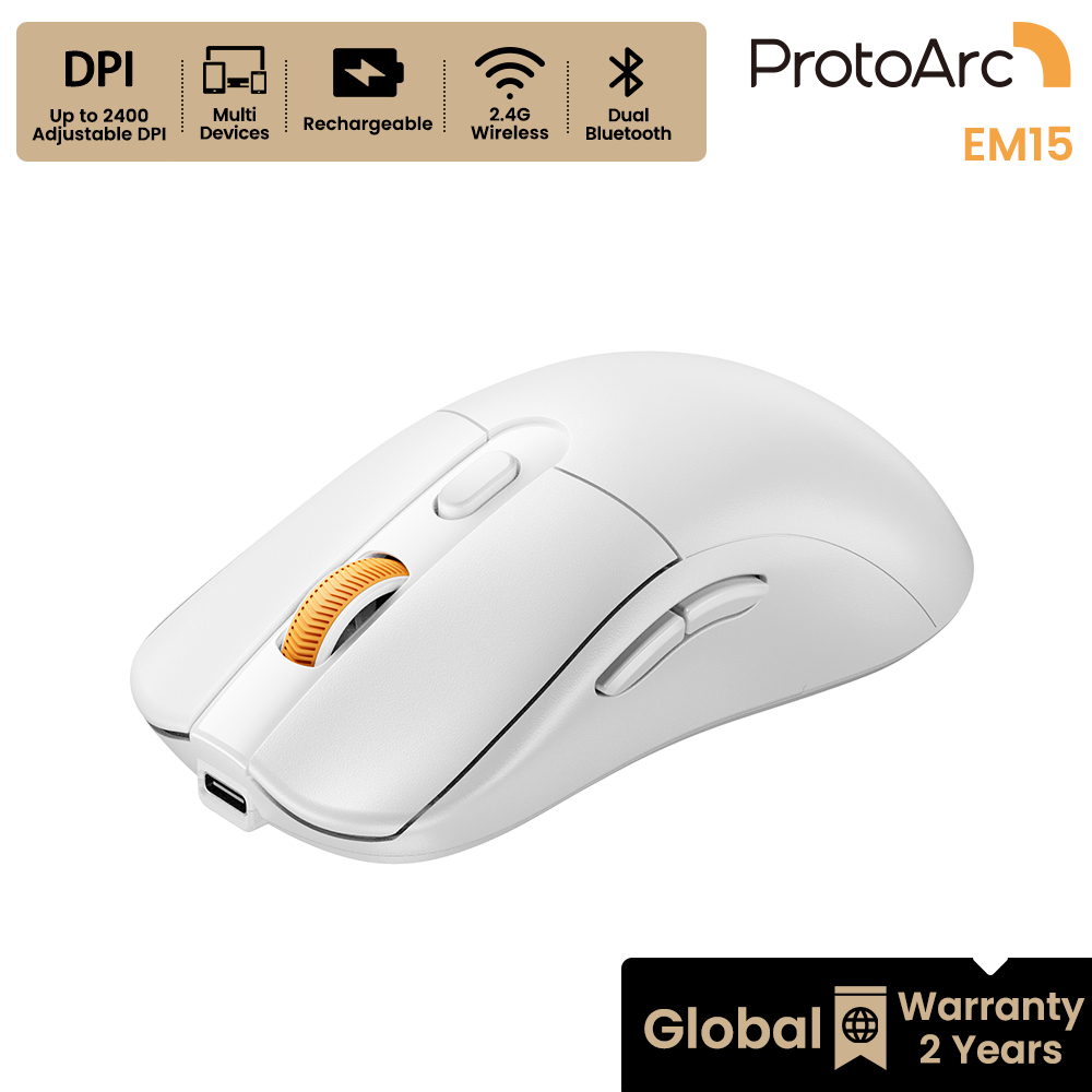 ProtoArc EM15 เมาส์ไร้สาย ออกแบบตามหลักสรีรศาสตร์ ใช้งานสบาย ชาร์จได้ บลูทูธ USB-A/Type-C 3 โหมด สีขาว รับประกัน 2 ปี