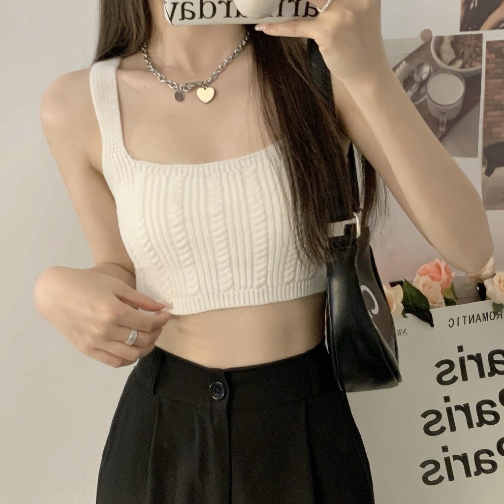 𝑩𝒓𝒂𝑩𝒓𝒂𝑩𝒓𝒂 f-116 เสื้อครอป สายเดี่ยว ไหมพรม รูปที่ 4
