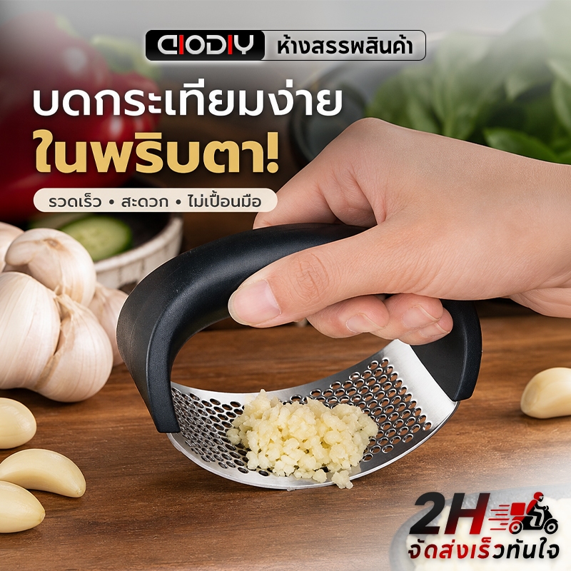 AIODIY เครื่องบดกระเทียมแบบมือกด เครื่องบดกระเทียมสแตนเลส 304 ไม่เป็นสนิม ใช้งานง่าย อเนกประสงค์