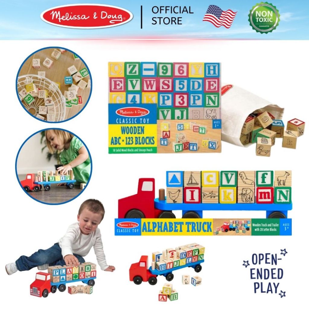 (ของแท้ USA) บล็อกไม้ ABC ต่อและเรียงอักษร คำศัพท์ ฝึกสะกดคำเบื้องต้น Alphabet Block Truck Melissa & Doug ของเล่นเด็ก
