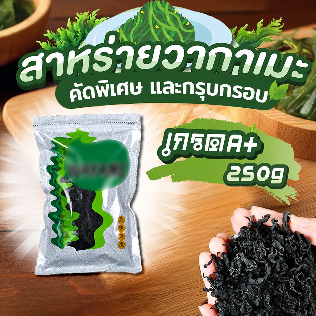 สาหร่ายวากาเมะ A+ ขนาด 250g ใบยอดอ่อน สาหร่ายวากาเมะอบแห้ง ต้นฤดูใหม่ สาหร่ายวากาเมะ 裙带菜